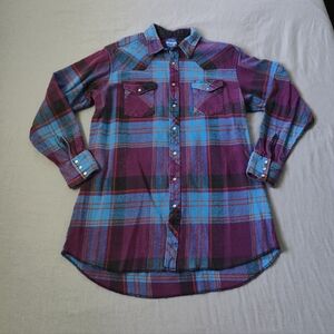 Vtg Wrangler Thick Flannel Western Shirt Pearl Snap 2X Tall